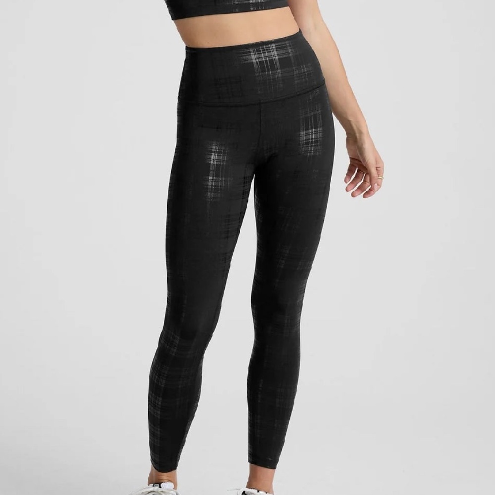 Beyond Yoga- Plaid Foil Black High Waisted Midi Legging